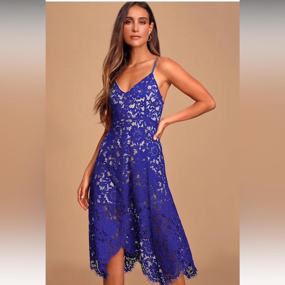 Lulu's One Wish Royal Blue Lace Midi Dress
